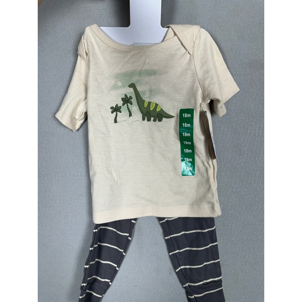 NEW Carters Outfit Set Kids 18m Dinosaur Graphic Cream Grey Striped Two Piece
